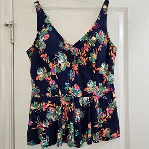 Sea Angel Navy Peplum Tankini with Tropical Floral Print
